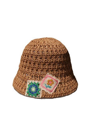 FLOWER NET BROWN BUCKET HAT